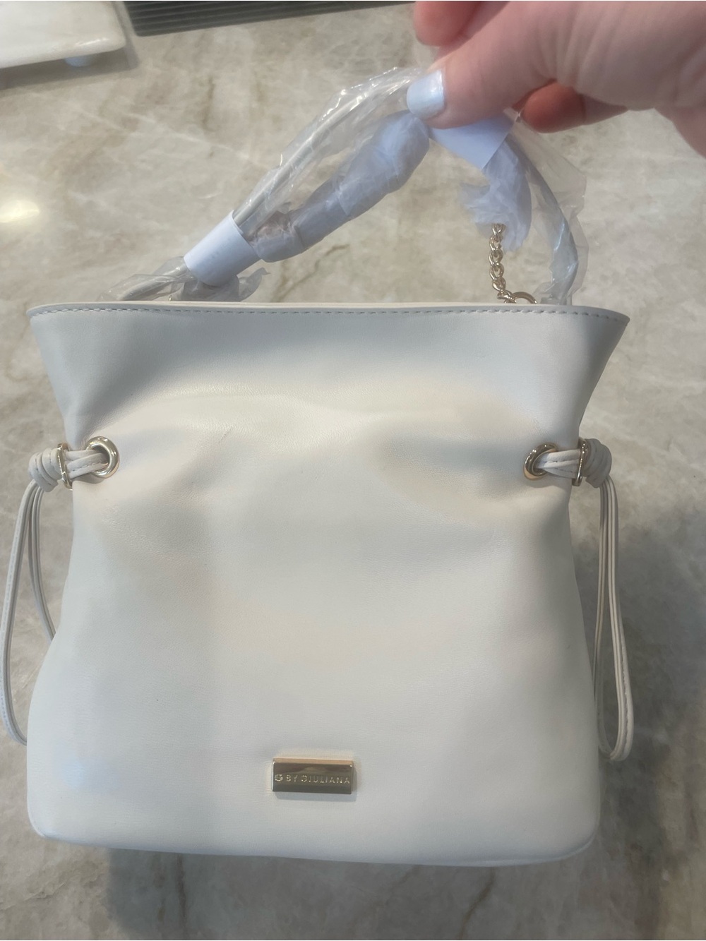 G by Giuliana Cream Crossbody Bucket Bag with Gold Chain and Hardware